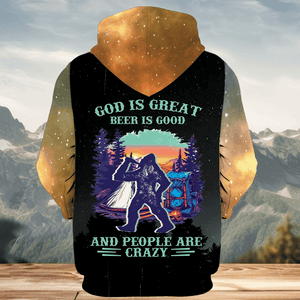Camping God Is Great Beer Is Good and People Are Crazy All Over Print Shirt