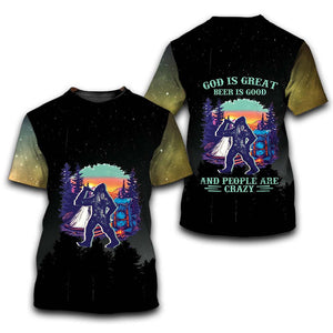 Camping God Is Great Beer Is Good and People Are Crazy All Over Print Shirt