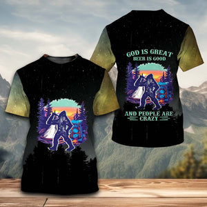 Camping God Is Great Beer Is Good and People Are Crazy All Over Print Shirt