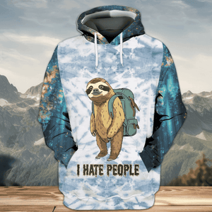 Camping Lazy Sloth I Hate People All Over Print Shirt