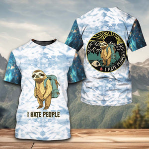 Camping Lazy Sloth I Hate People All Over Print Shirt