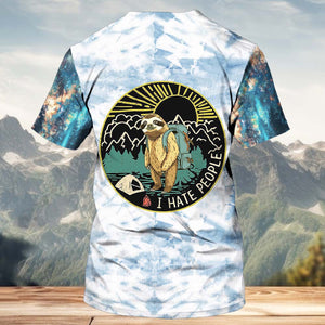 Camping Lazy Sloth I Hate People All Over Print Shirt