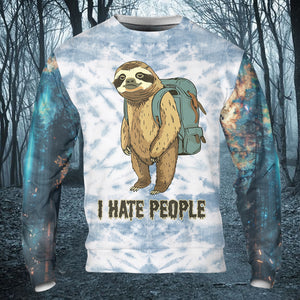 Camping Lazy Sloth I Hate People All Over Print Shirt