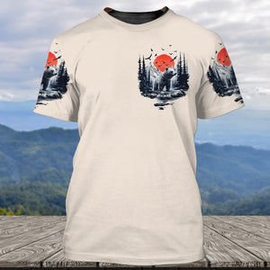 Into The Forest I Go Bear Red Sun All Over Print Shirt