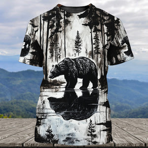 Bear Black And White Art All Over Print Shirt