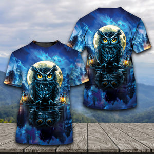 Owl In Dark Night Fantasy Art All Over Print Shirt