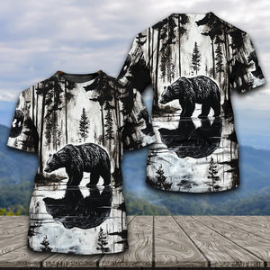 Bear Black And White Art All Over Print Shirt