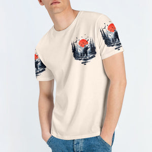 Into The Forest I Go Bear Red Sun All Over Print Shirt