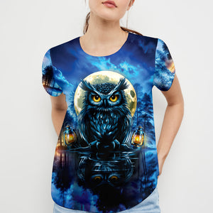 Owl In Dark Night Fantasy Art All Over Print Shirt