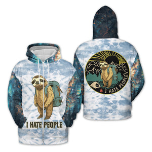 Camping Lazy Sloth I Hate People All Over Print Shirt