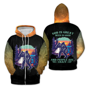 Camping God Is Great Beer Is Good and People Are Crazy All Over Print Shirt