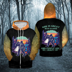 Camping God Is Great Beer Is Good and People Are Crazy All Over Print Shirt