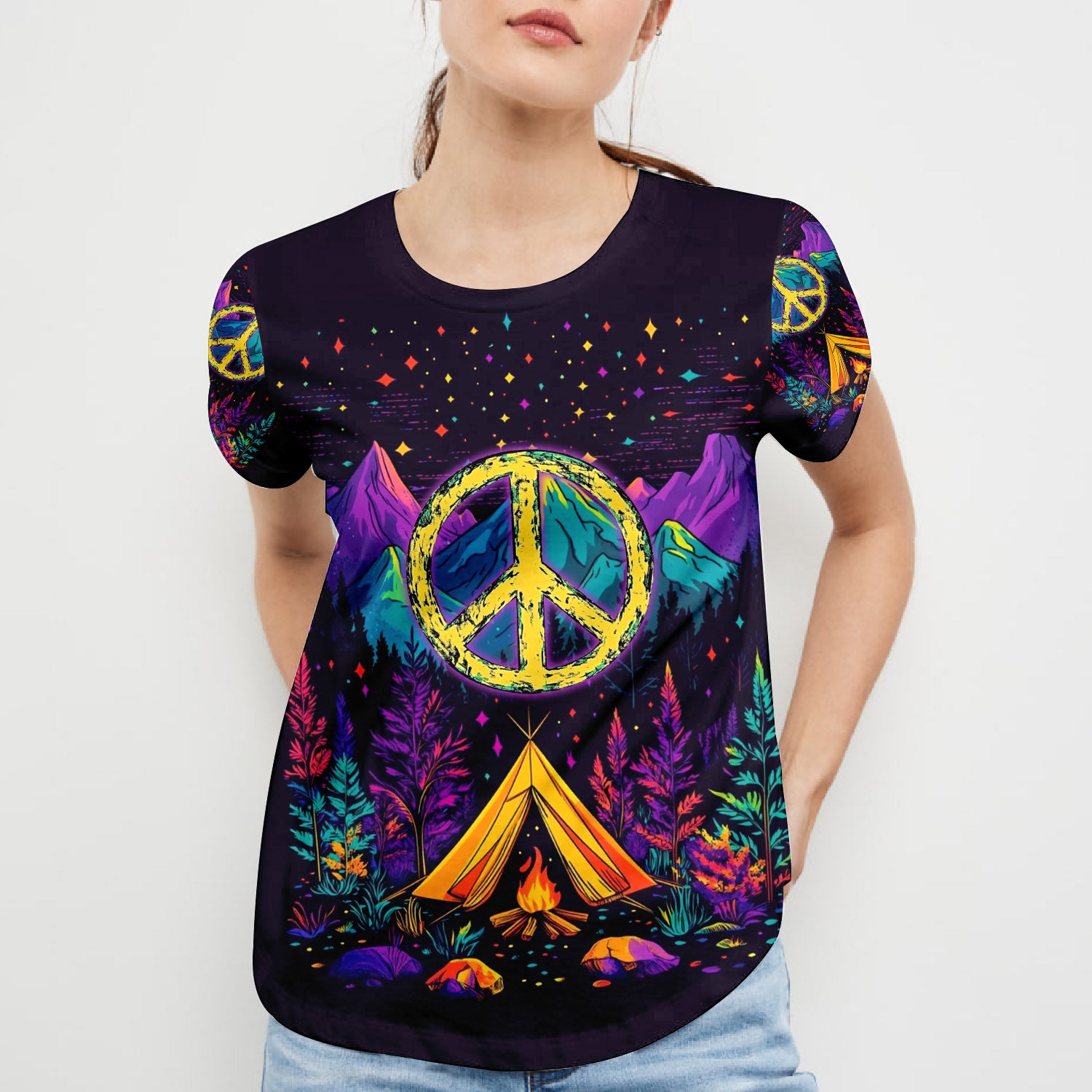 Camping Peace Sign All Over Print Shirt