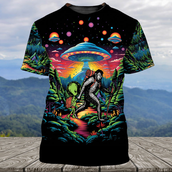 Alien Bigfoot Hiking Night All Over Print Shirt