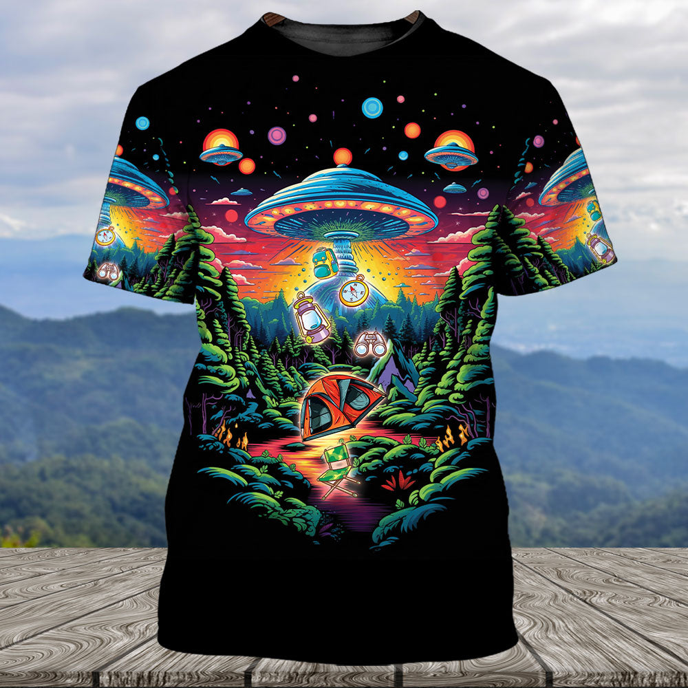 Alien UFO Abduction On Camping Site Night All Over Print Shirt