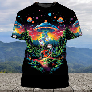 Alien UFO Abduction On Camping Site Night All Over Print Shirt
