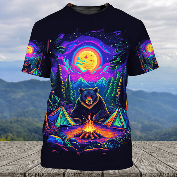 Camping Night With Bear All Over Print Shirt