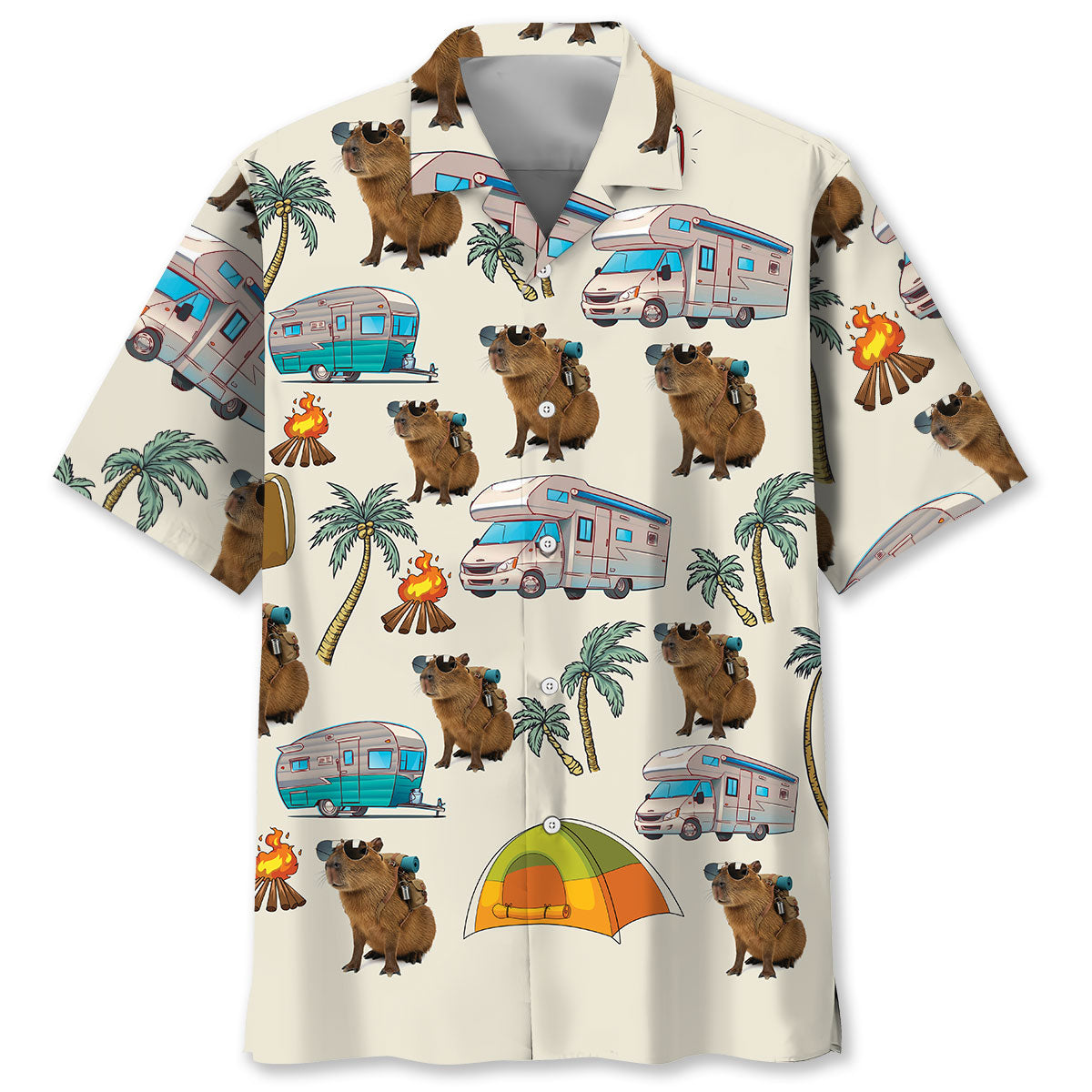 Capybara Camping Hawaiian Shirt