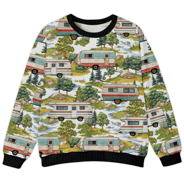 Camper Trailer Camping 80s Vintage Ugly Sweater