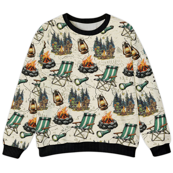Alien and Bigfoot Camping Ugly Sweater