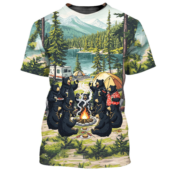 Friends, Fires, Fun Camping Crew Black Bear All Over Print Shirt