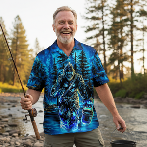 Bigfoot Fishing Blue Moon Light Hawaiian Shirt
