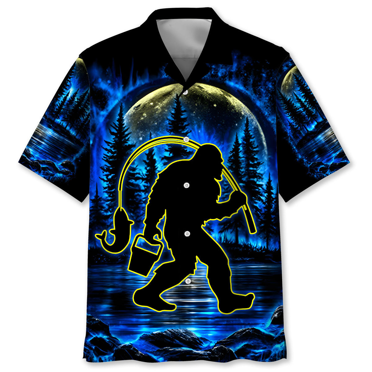 Bigfoot Fishing Hawaiian Shirt