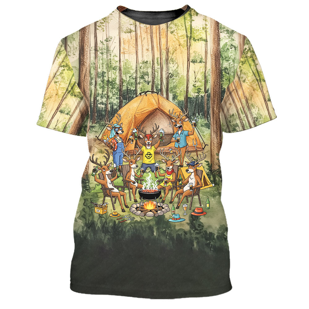 Friends, Fires, Fun Camping Crew Deer All Over Print Shirt