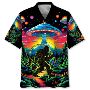 Bigfoot Fishing Forest Hawaiian Shirt
