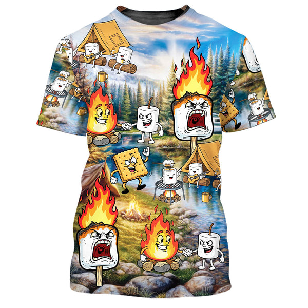 Vintage Camping Burnt Mashmallow All Over Print Shirt