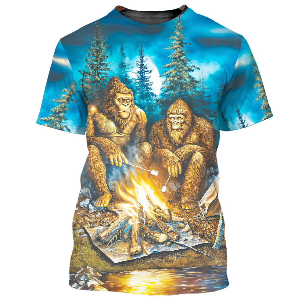 Sasquatch Campfire Night Art All Over Print Shirt