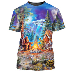 Bigfoot Alien Camping Night All Over Print Shirt