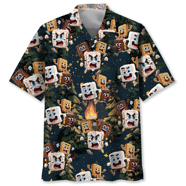 Chocolate and Cracker Chasing Marshmallow Camping Hawaiian Shirt