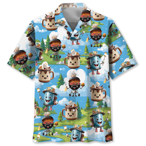 Camping Food Cartoon Character Hawaiian Shirt