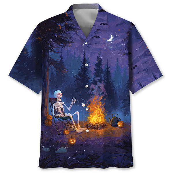 Skeleton Roasting Marshmallow Halloween Hawaiian Shirt