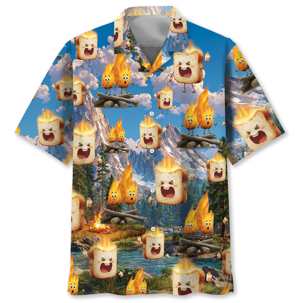 Funny Burning Marshmallow Camping Hawaiian Shirt