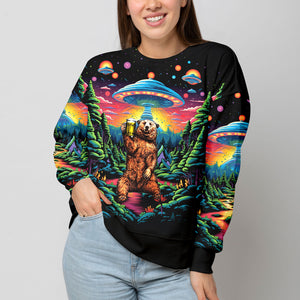 Bear Alien Night Drinking All Over Print Shirt