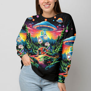 Alien UFO Abduction On Camping Site Night All Over Print Shirt
