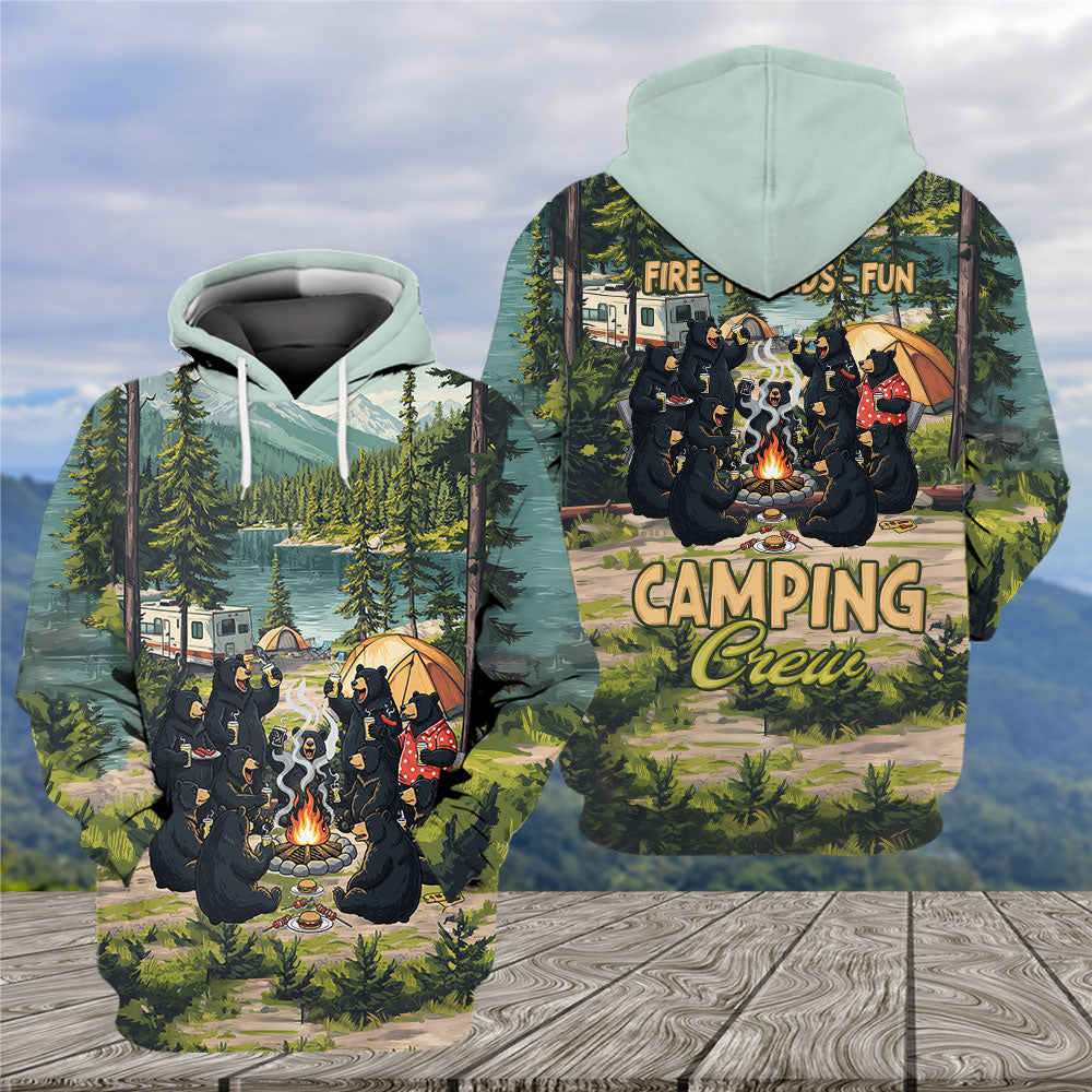 Friends, Fires, Fun Camping Crew Black Bear All Over Print Shirt