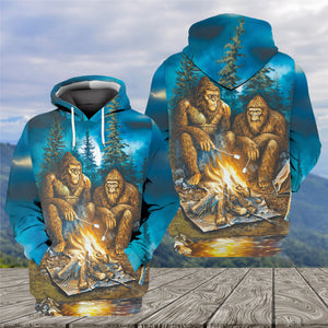Sasquatch Campfire Night Art All Over Print Shirt