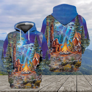 Bigfoot Alien Camping Night All Over Print Shirt