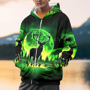 Deer Green Moonlit Art All Over Print Shirt