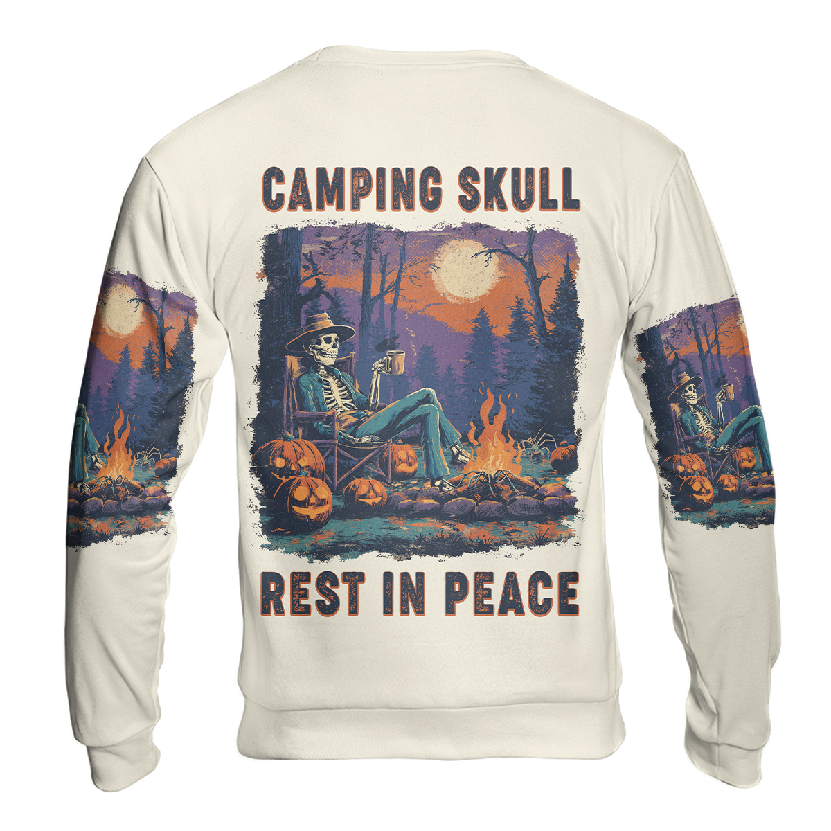 Chilling Skeleton by the Campfire Vintage Halloween All Over Print Shirt