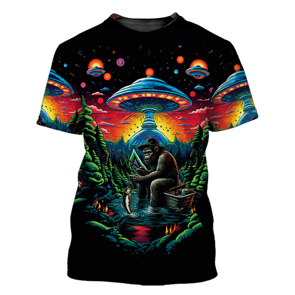 Bassquatch Bigfoot Fishing Forest All Over Print Shirt