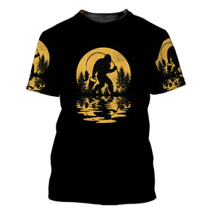 Bigfoot Fishing Forest Vintage  All Over Print Shirt