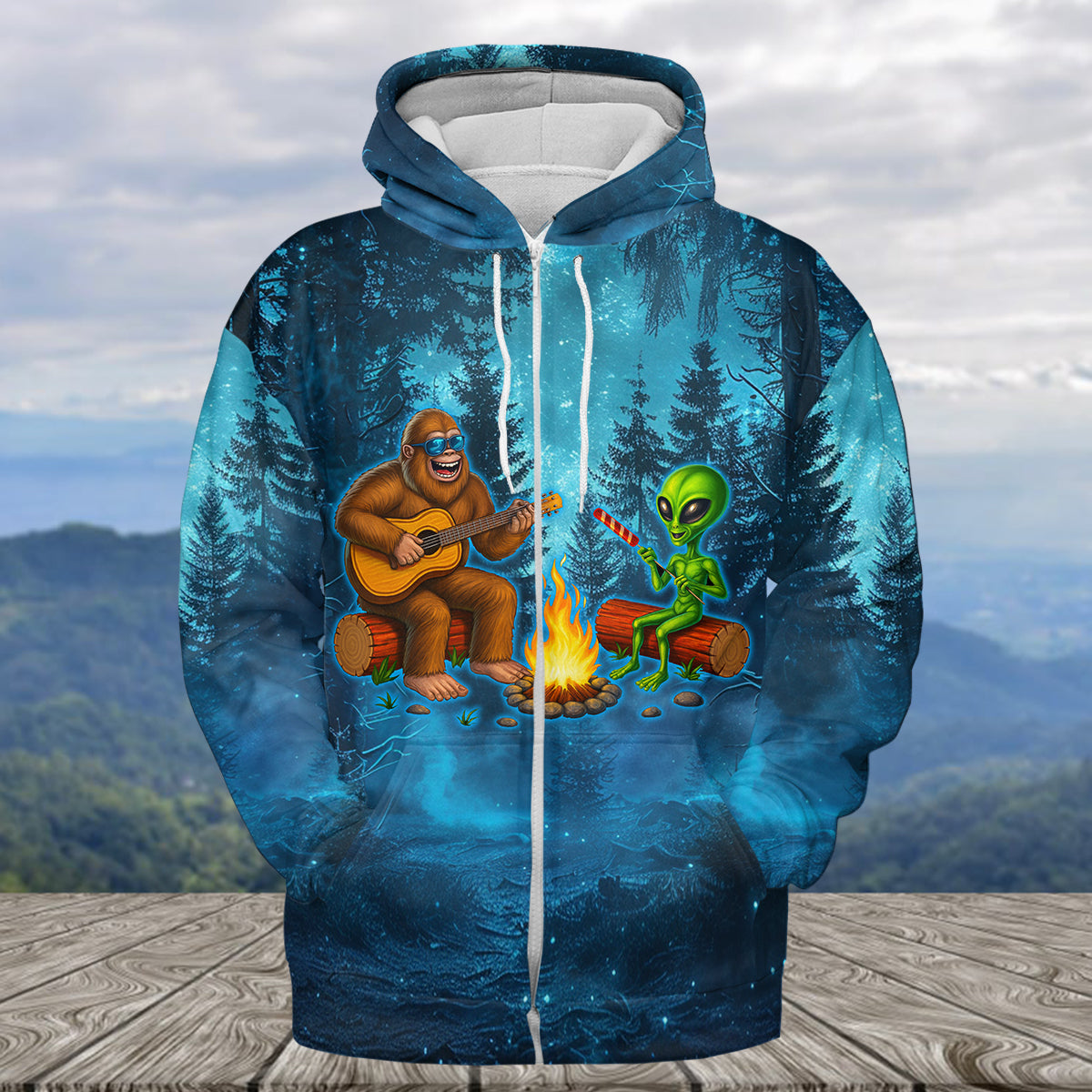 Bigfoot And Alien Making Memories One Campfire At A Time Christmas All Over Print Shirt