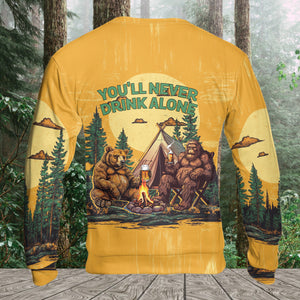 Bigfoot and Bear You'll Never Drink Alone All Over Print Shirt