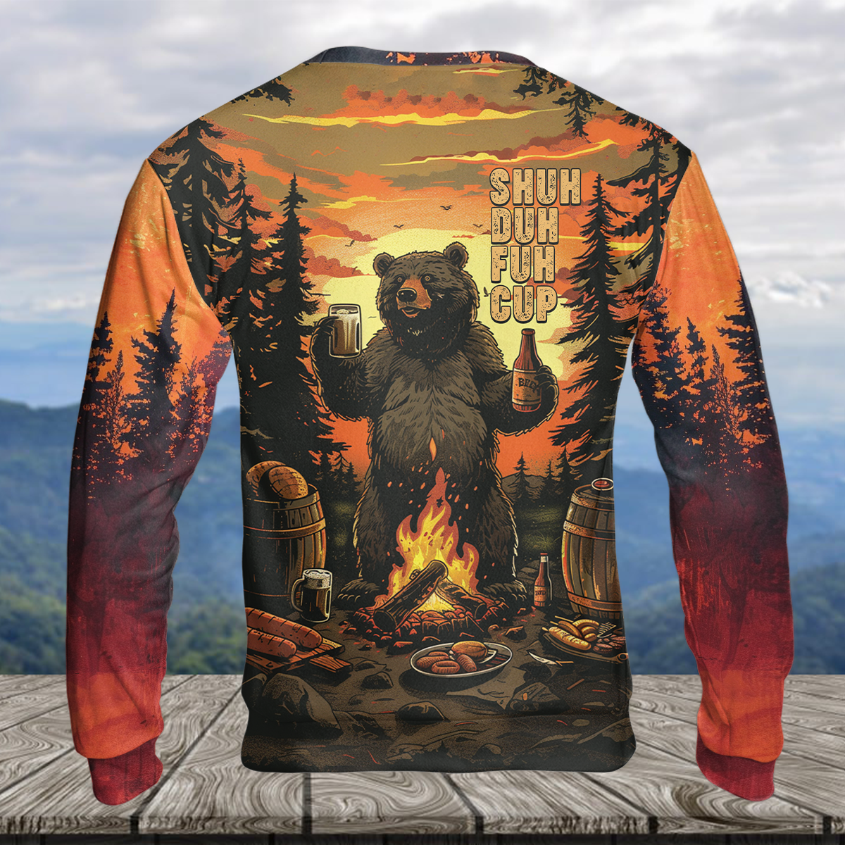 Funny Beer Bear Campfire All Over Print Shirt