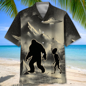 Mysterious Bigfoot and Alien At Campsite Hawaiian Shirt