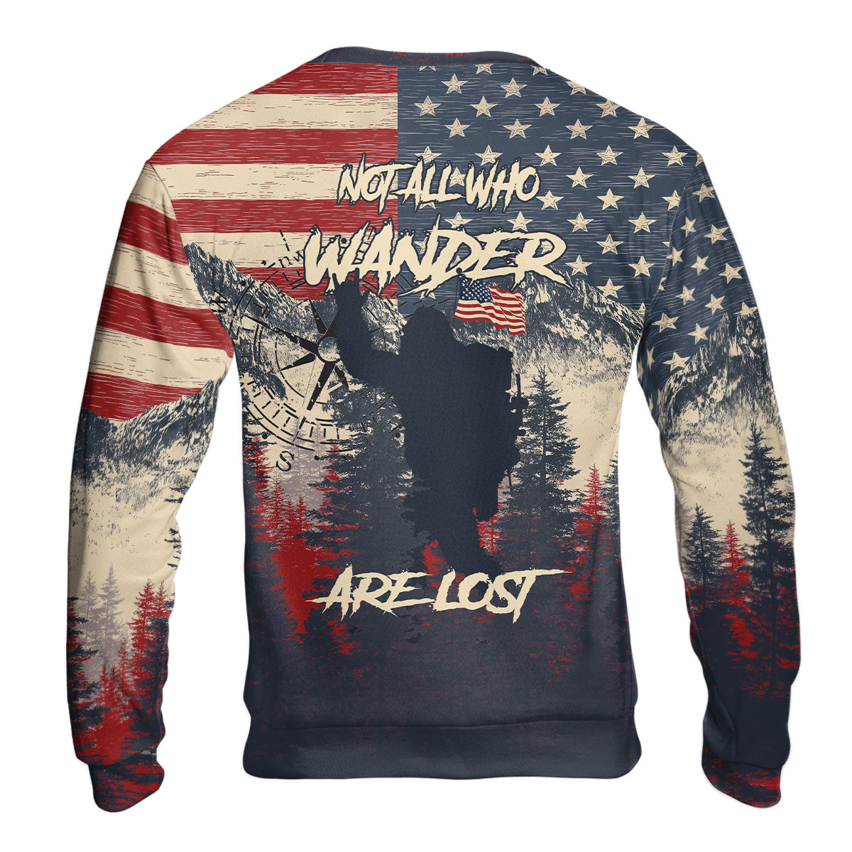 Vintage Patriotic Bigfoot Not All Who Wander All Over Print Shirt